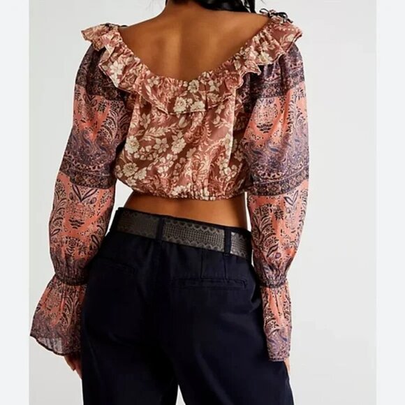 Free People Memphis Canyon Crop Top‎ Size Large Boho Peasant Poet Festival - Picture 2 of 13